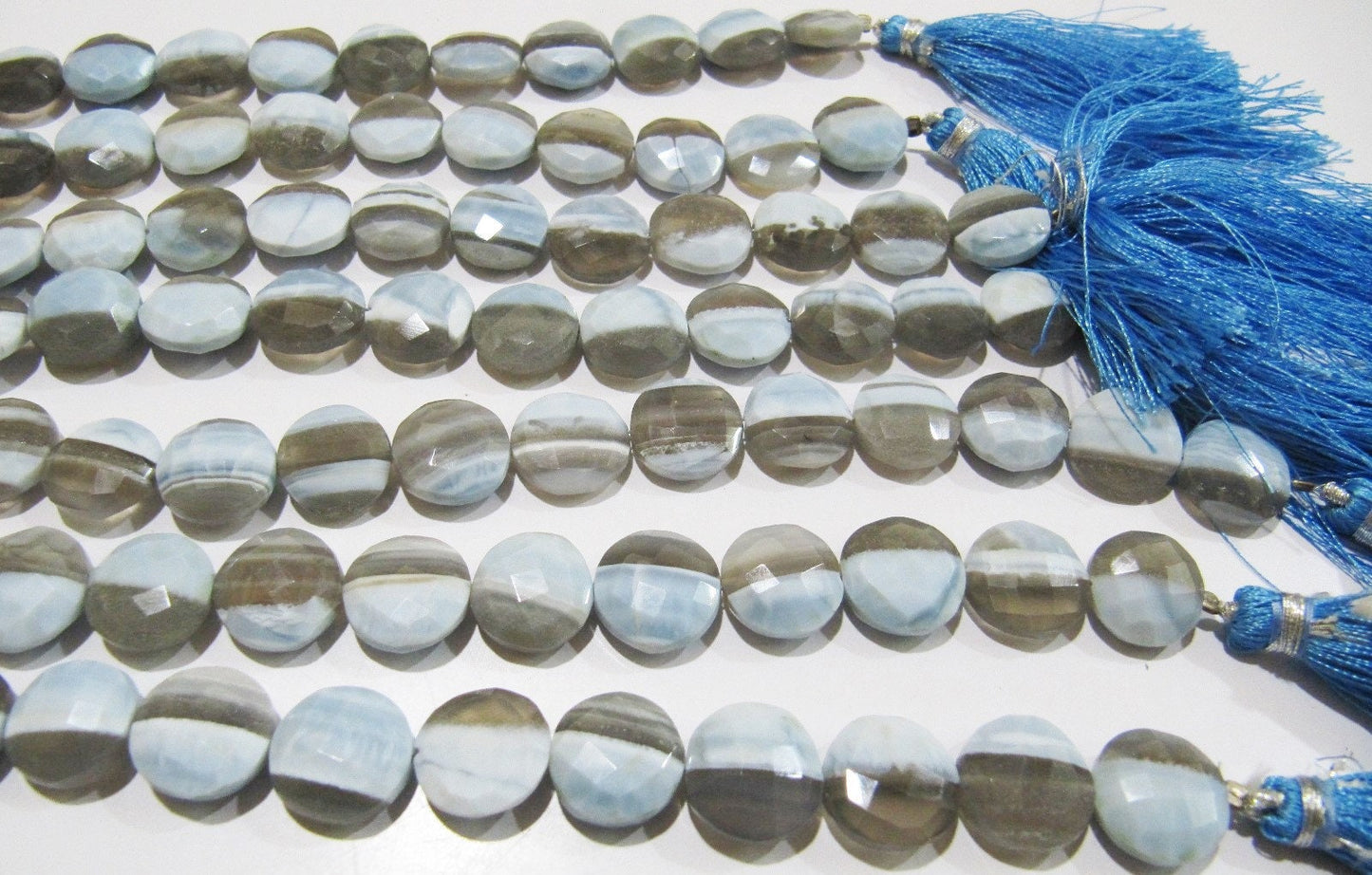 Natural Boulder Opal Faceted Round Coin Shape Briolette Beads Size12-13mm Strand 8 Inches long, Bio Opal Shaded Gemstone Sold Per Strand