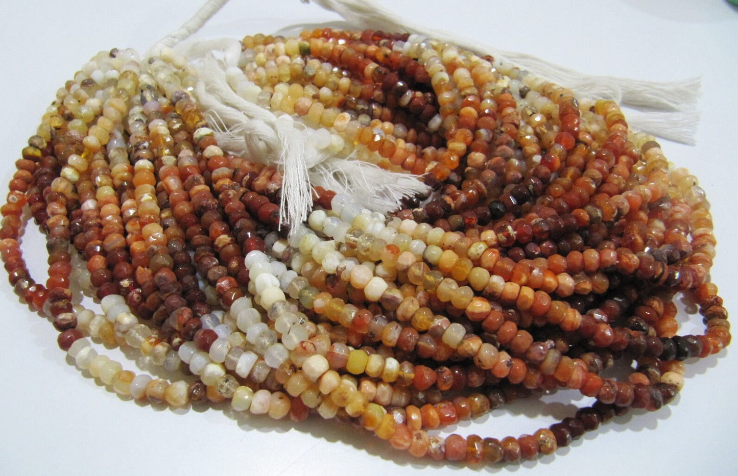 Natural Genuine Mexican Fire Opal Commercial Quality Rondelle Faceted Beads 4-5mm, Strand Length 13 Inches Long.