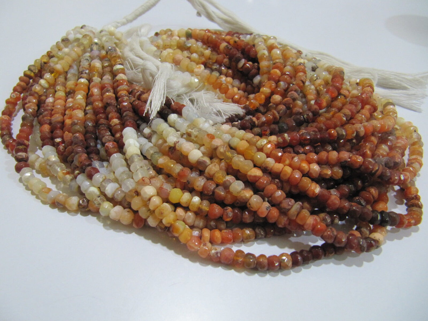 Natural Genuine Mexican Fire Opal Commercial Quality Rondelle Faceted Beads 4-5mm, Strand Length 13 Inches Long.