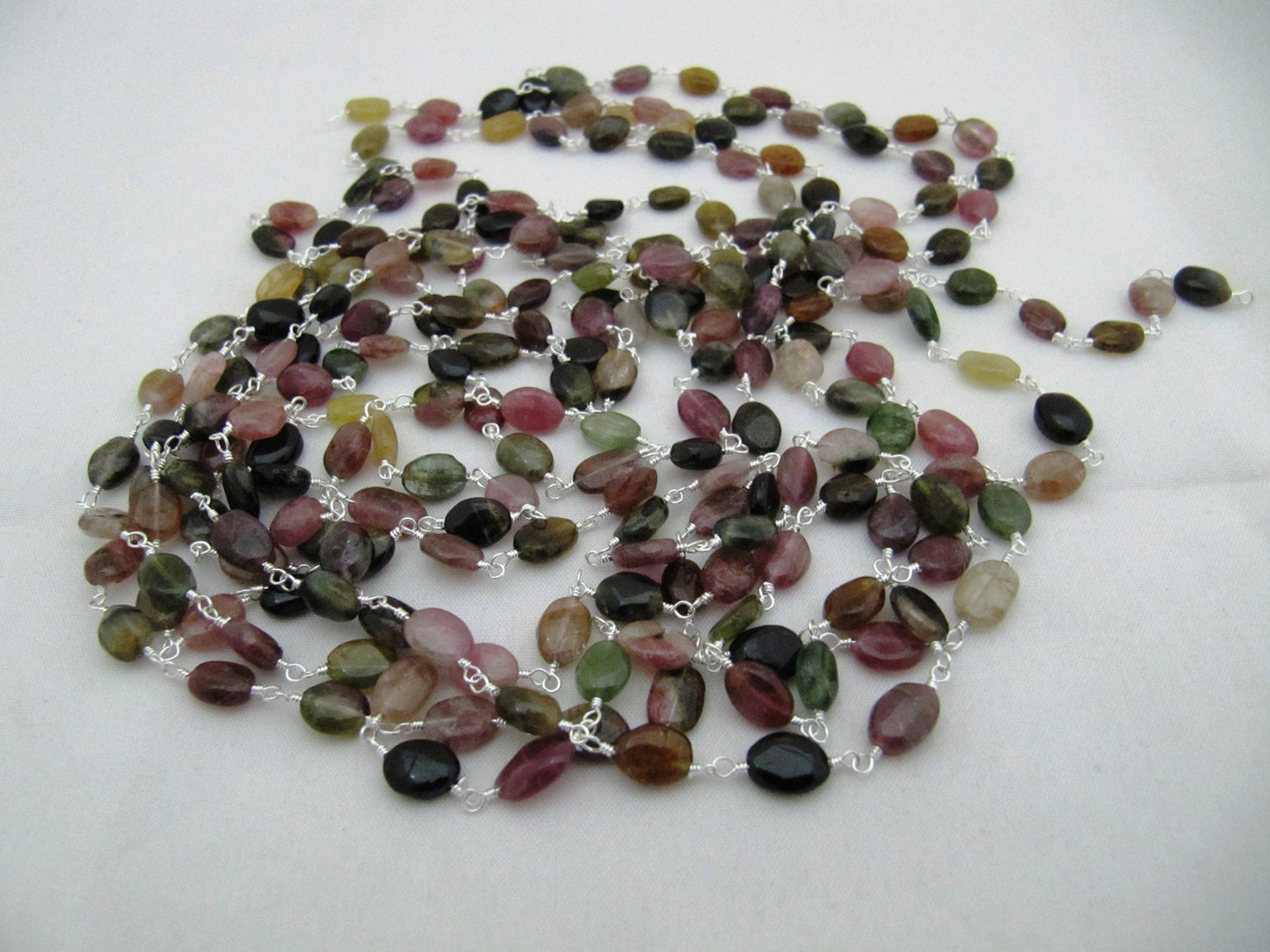 Natural Multi tourmaline 8 to 10 mm Oval Plain Smooth Beaded Rosary Wire Wrapped Chain Wholesale Prices Jewelry Making gemstone chain