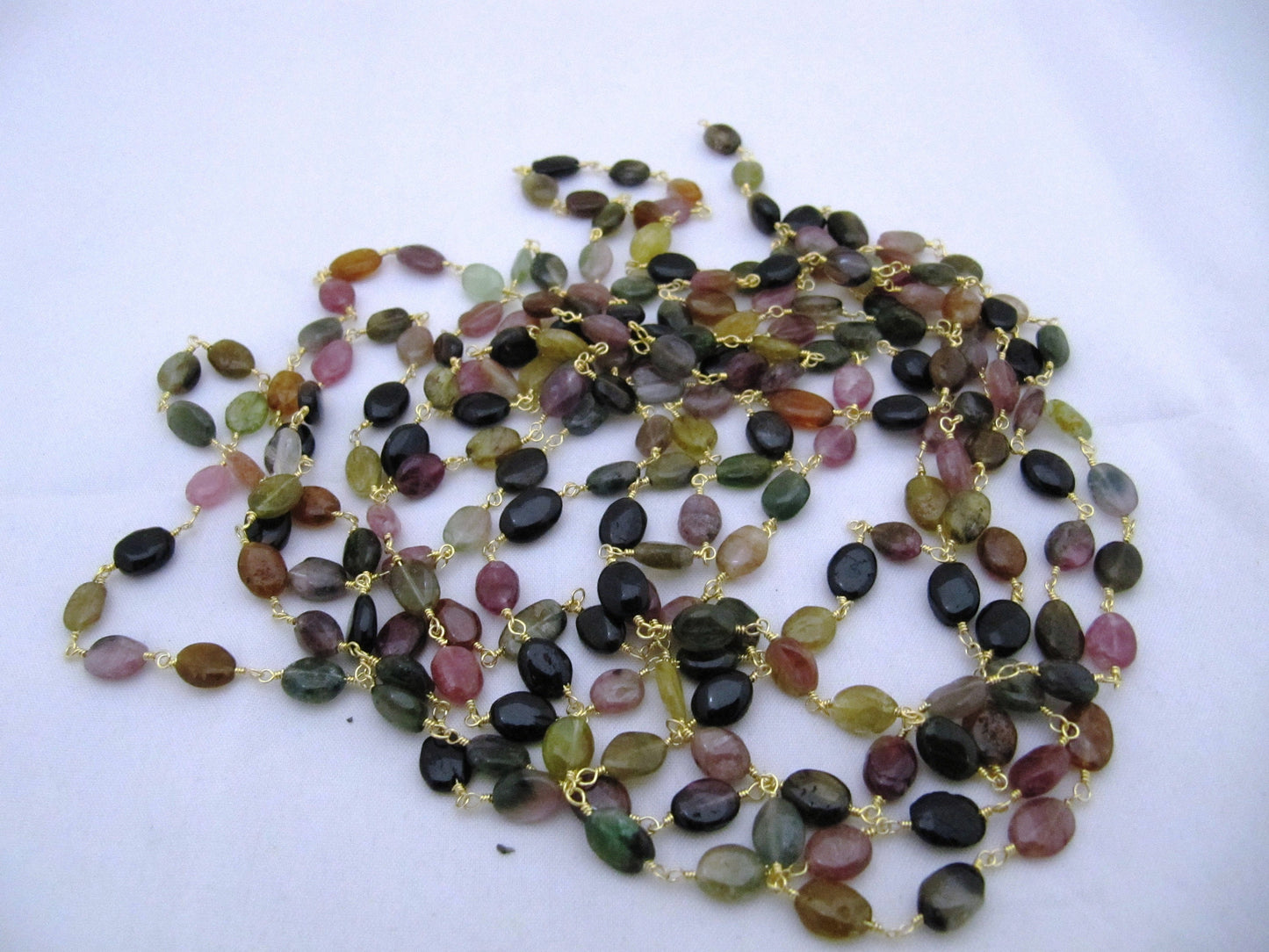 Natural Multi tourmaline 8 to 10 mm Oval Plain Smooth Beaded Rosary Wire Wrapped Chain Wholesale Prices Jewelry Making gemstone chain