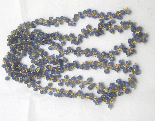 Natural Tanzanite Rondelle Faceted 3mm Beads Chain Cluster Rosary Chain Wire Wrapped Dangling Beaded Sold Per Foot Wholesale Price