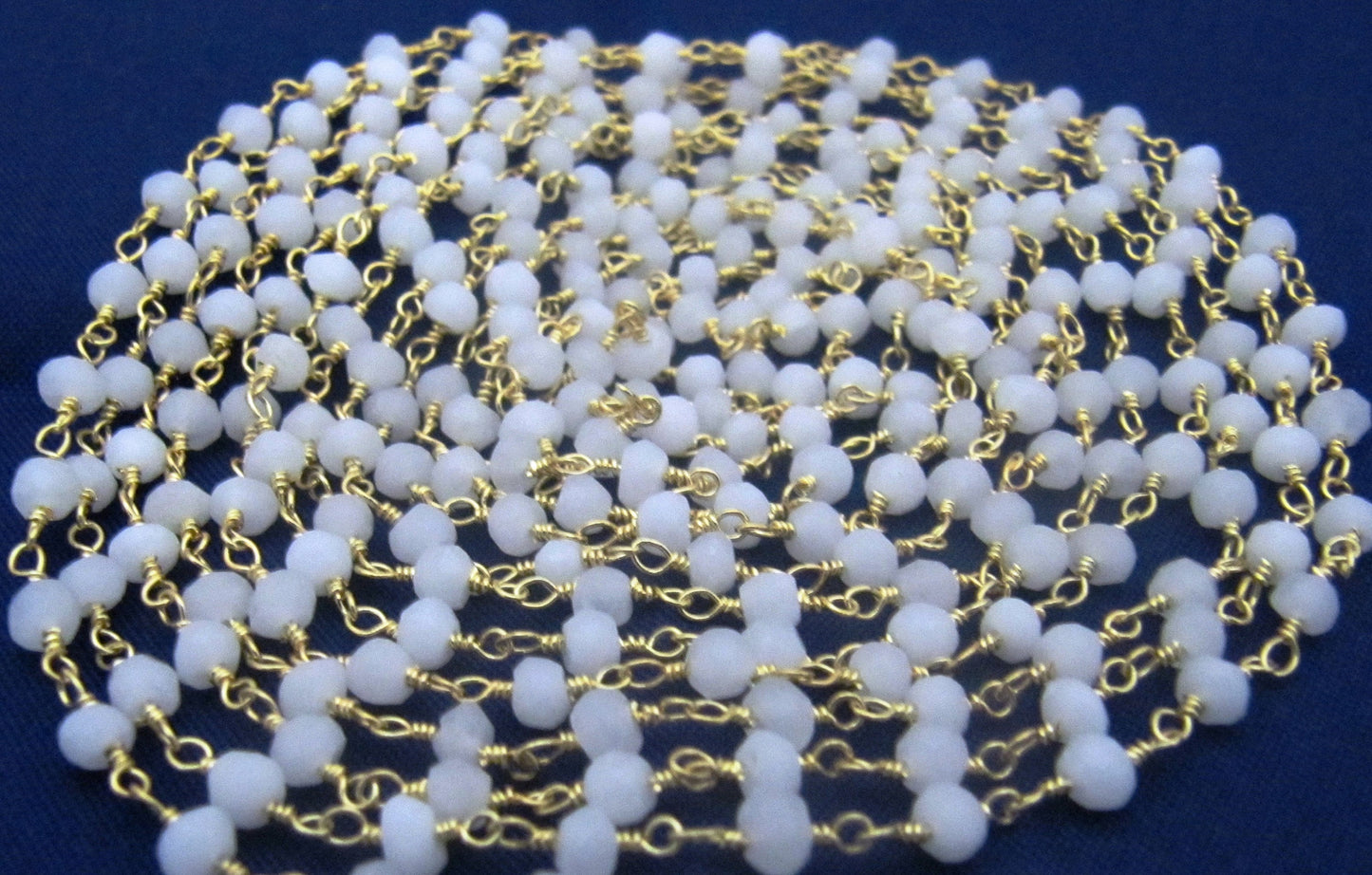 3- Feet Natural White Agate Rondelle Faceted Size 3-4mm wire wrapped  Beaded Rosary Chain Wholesale Prices Jewelry Making Gemstone chain