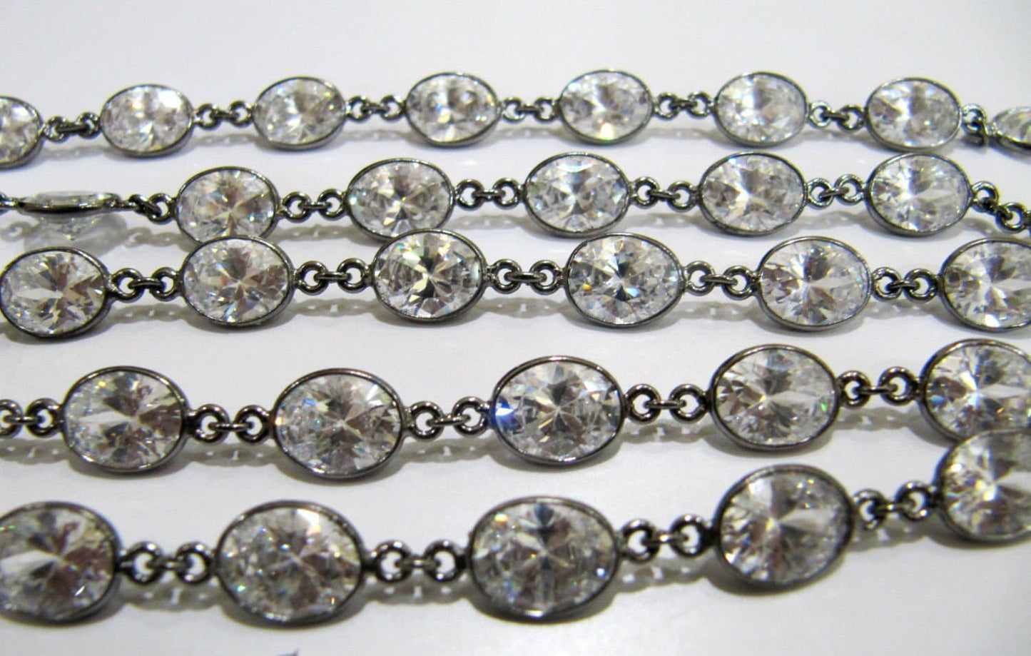 Cubic Zirconia Briolette Oval Shape 7x9mm Bezel Gold /Silver/Black/Rose Gold Plated Handmade Tiff Connector Chain sold per foot