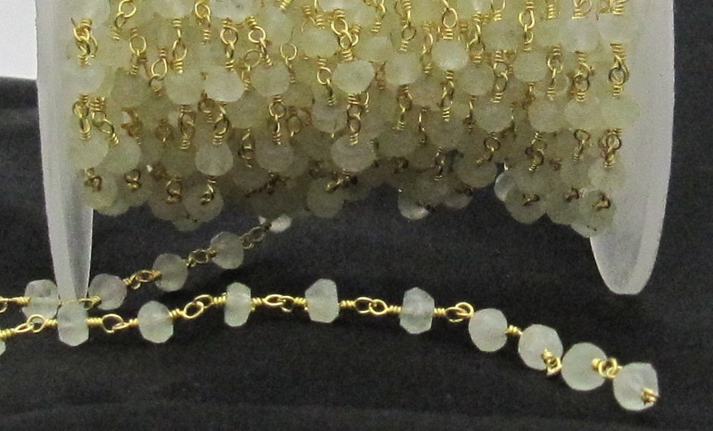 Natural Prehnite Beaded Rosary Chain,  Rondelle Faceted Gemstone Beaded Chain 3mm-4mm Wholesale Prices sold per foot