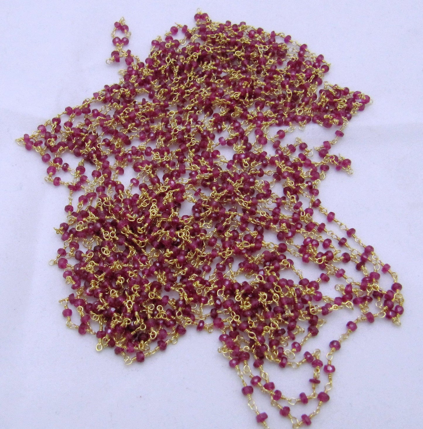 Fancy Ruby  Rondelle 3-4mm Faceted Beaded 92.5% Sterling Silver Rosary Chain Top Quality Wholesale Jewelry Making chain