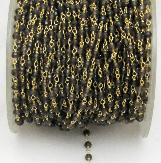 3- Feet Natural Smoky Quartz Rondelle Faceted  Size 3-4mm Beaded Rosary Chain Wholesale Prices Jewelry Making Gemstone chain