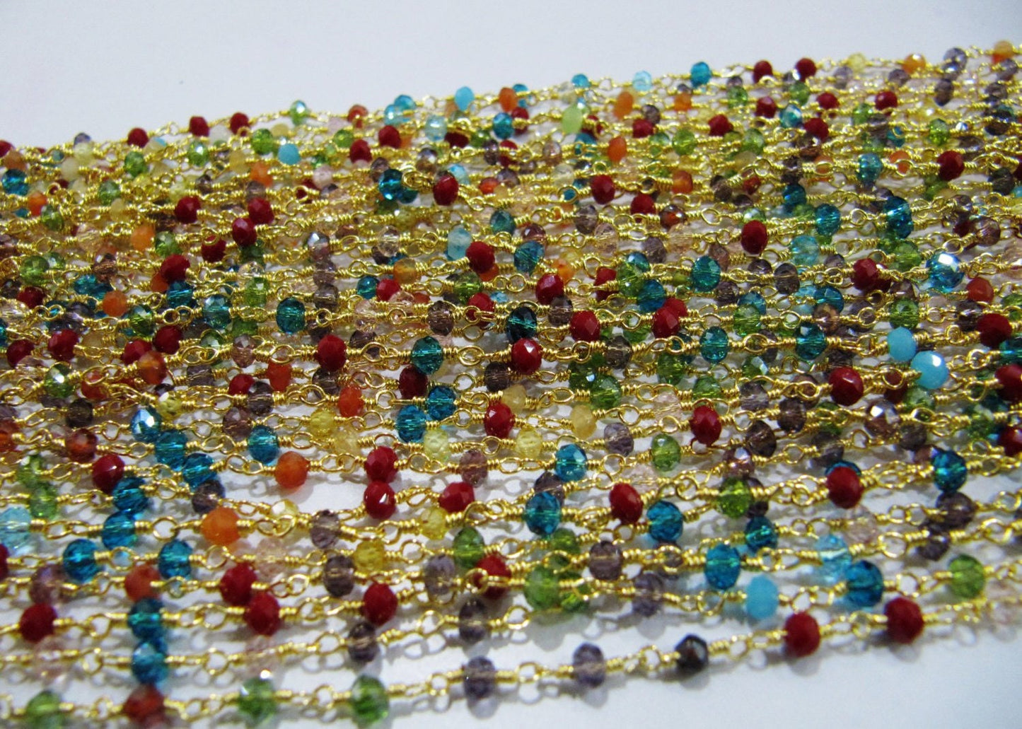 3- Feet  AAA Quality Multi color stone beads Rondelle Faceted  Size 3mm Beaded Rosary Chain Wholesale Prices Jewelry Making Gemstone chain