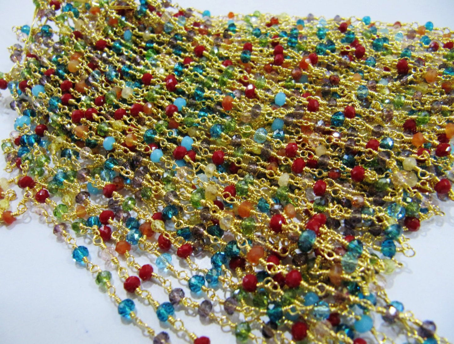 3- Feet  AAA Quality Multi color stone beads Rondelle Faceted  Size 3mm Beaded Rosary Chain Wholesale Prices Jewelry Making Gemstone chain