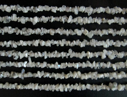 Natural White Moonstone Irregular Chip Gravel Uncut Nugget 4mm To 8mm White Color Jewelry Making Beads Strand 34 Inches Long Sold Per Strand