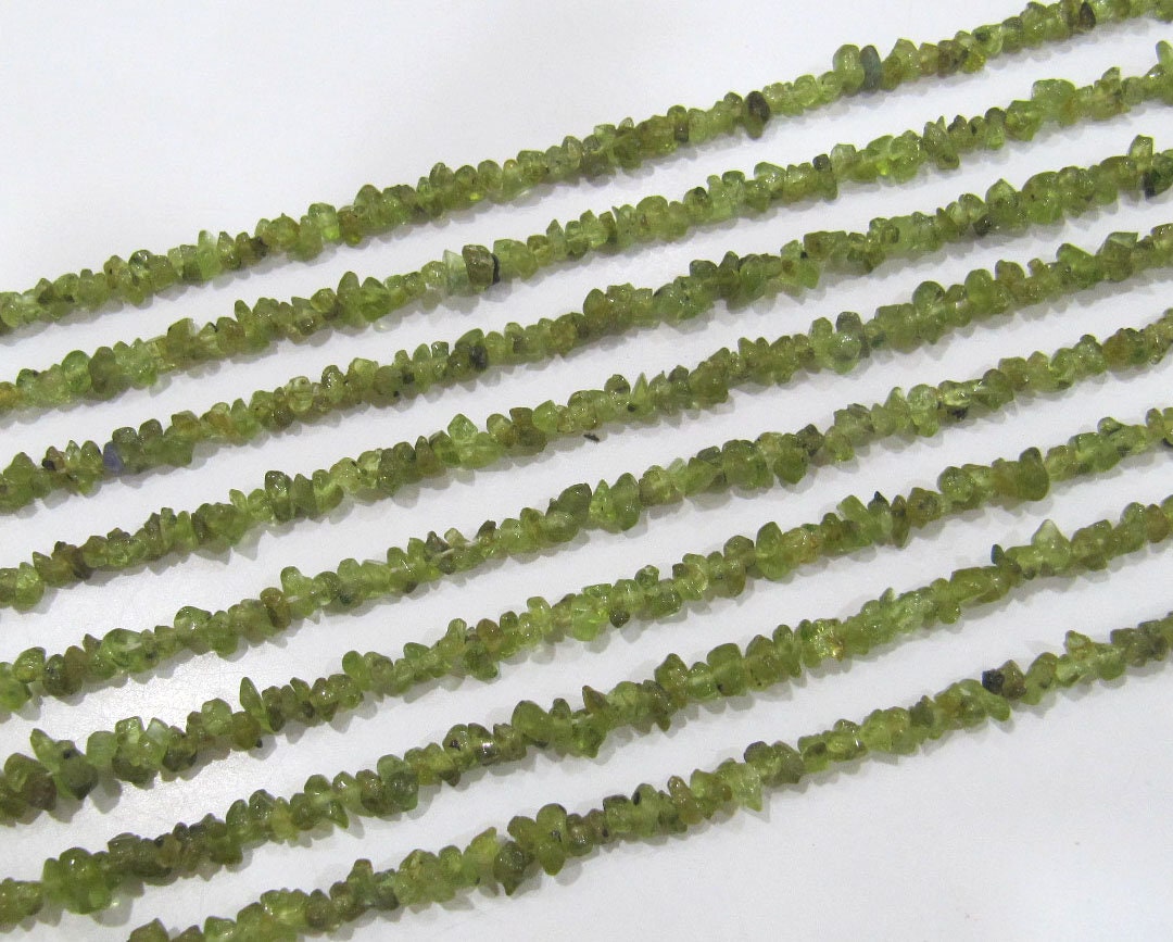 Natural Peridot Irregular Chip Gravel Uncut Nugget 3-4mm Beads Green Color Jewelry Making Beads Strand 34 Inches Long Sold Per Strand