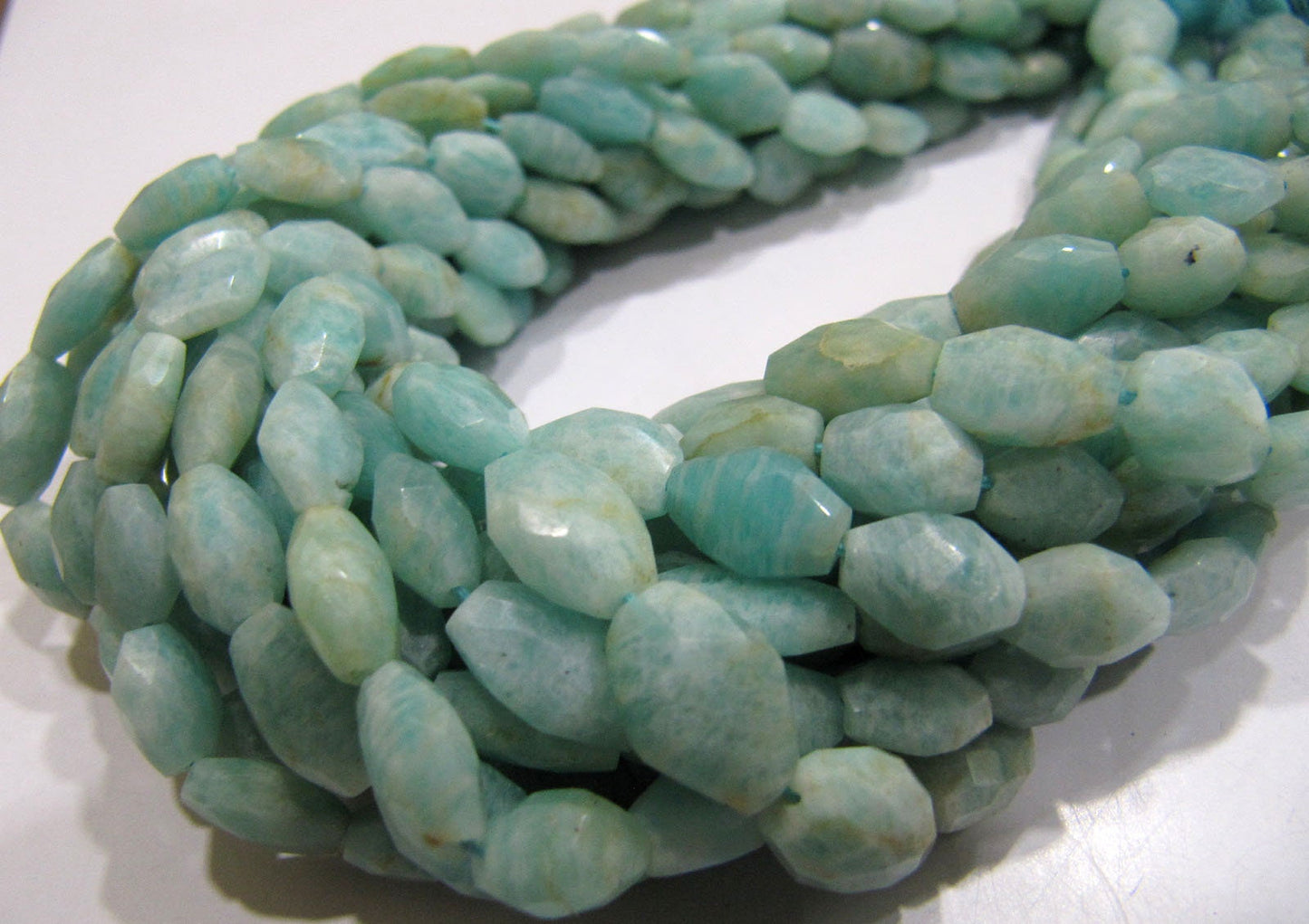 Natural Amazonite Oval Faceted Briolette Beads Size 10mm to 12mm Light Green Color Mani Shape Gemstone Beads sold per Strand 13 Inches