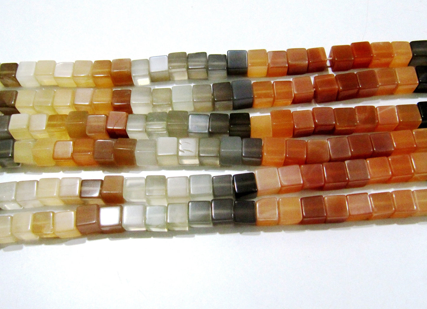 Natural Multi Moonstone Cube Beads 5-6mm Size Smooth Box Shape Beads Length 8 inches long Multi Gemstone Beads Wholesale Prices