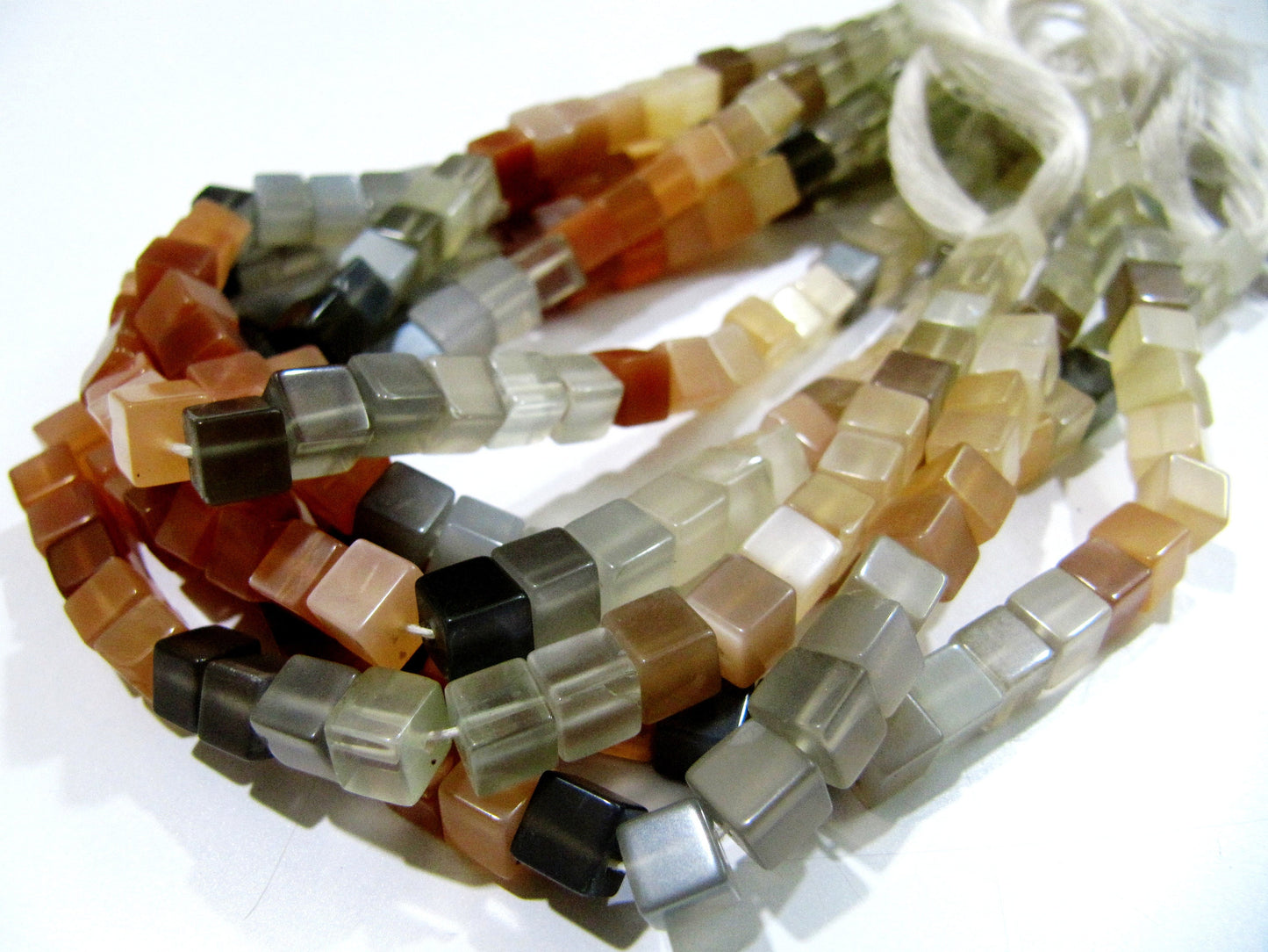 Natural Multi Moonstone Cube Beads 5-6mm Size Smooth Box Shape Beads Length 8 inches long Multi Gemstone Beads Wholesale Prices