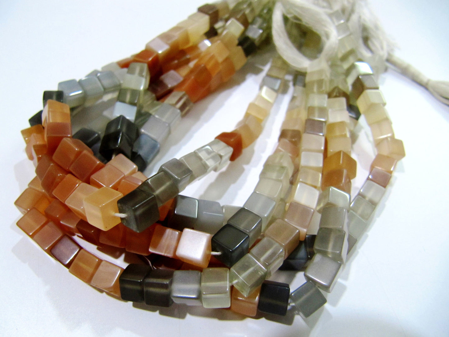 Natural Multi Moonstone Cube Beads 5-6mm Size Smooth Box Shape Beads Length 8 inches long Multi Gemstone Beads Wholesale Prices