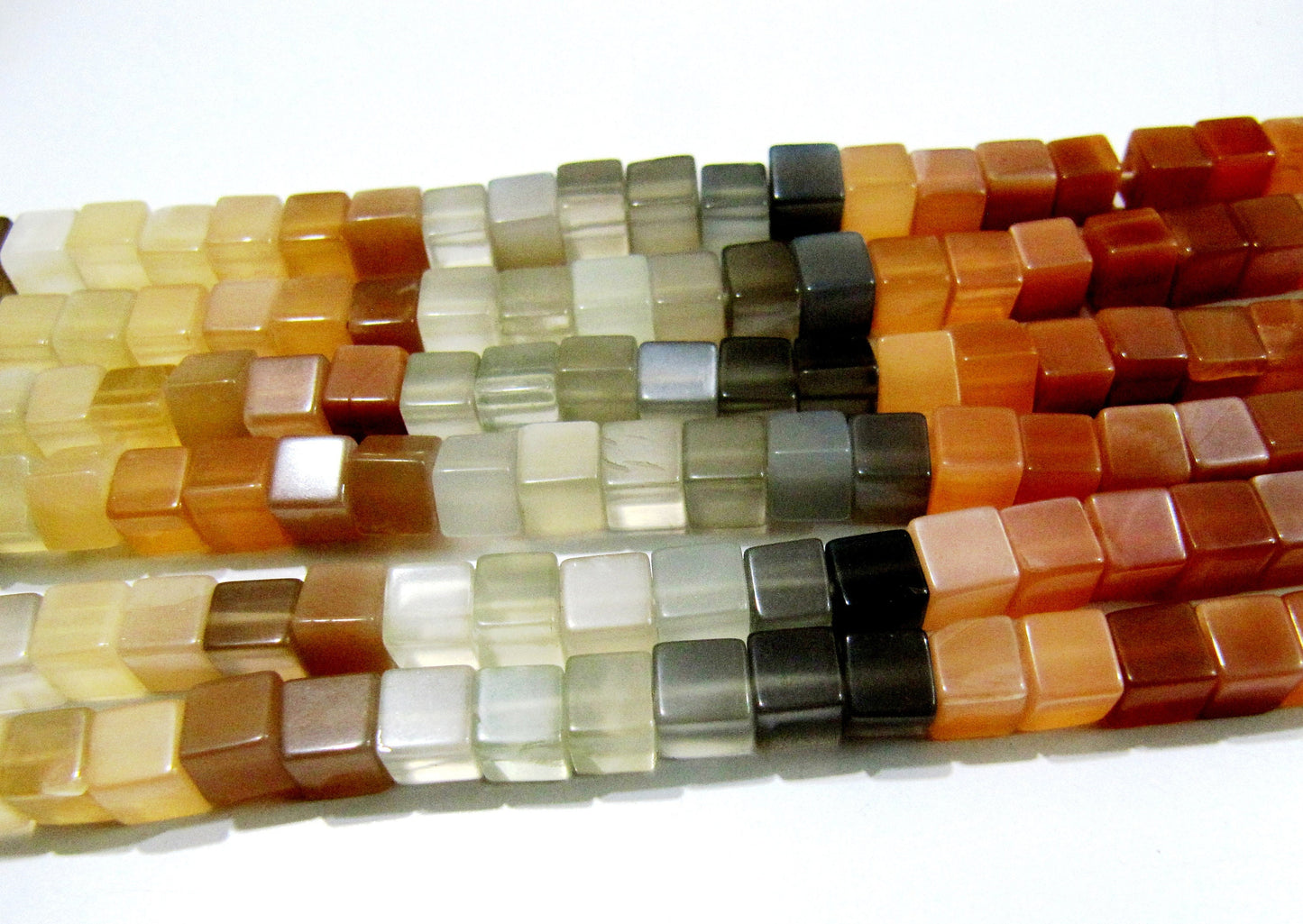Natural Multi Moonstone Cube Beads 5-6mm Size Smooth Box Shape Beads Length 8 inches long Multi Gemstone Beads Wholesale Prices