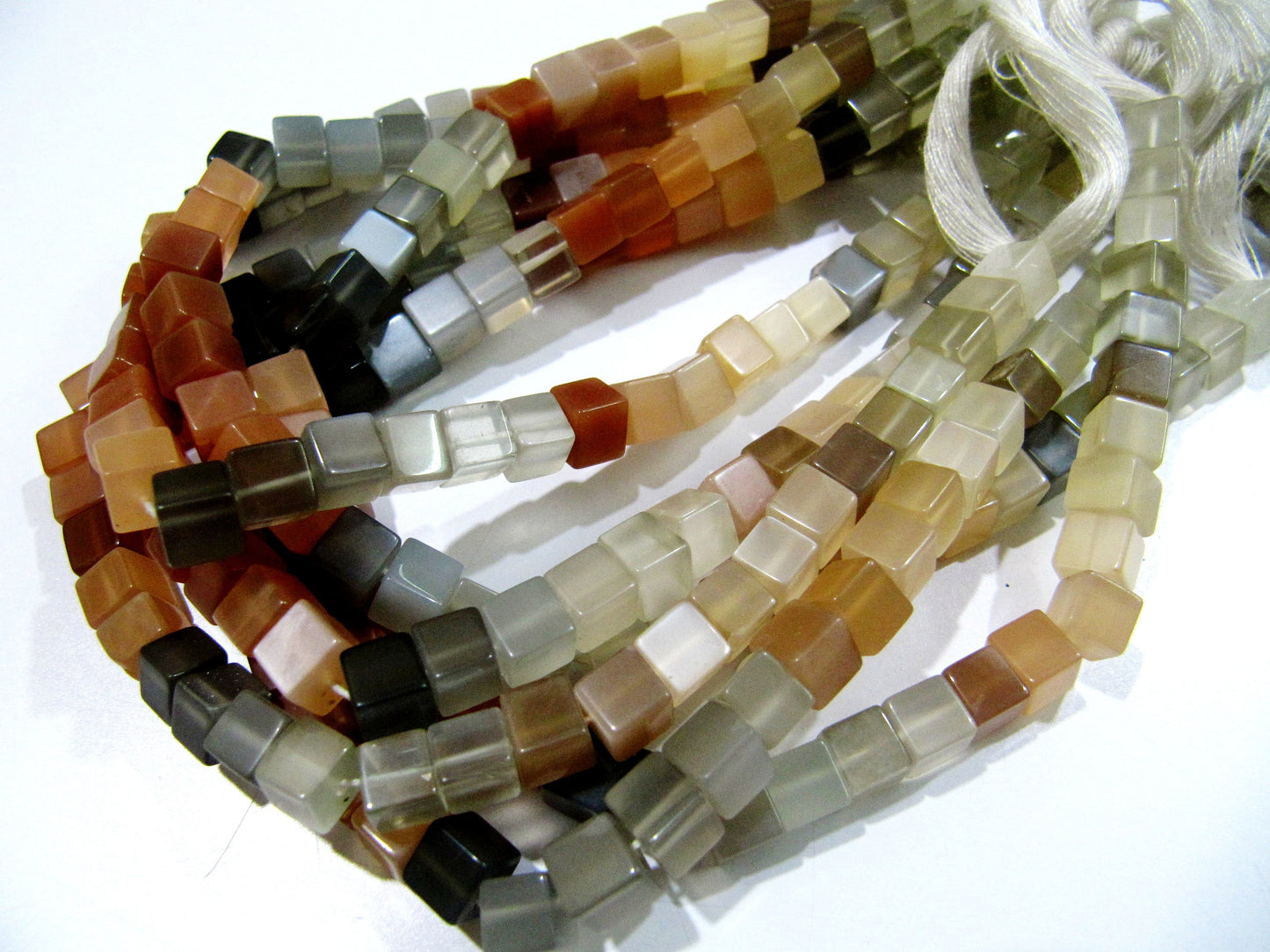 Natural Multi Moonstone Cube Beads 5-6mm Size Smooth Box Shape Beads Length 8 inches long Multi Gemstone Beads Wholesale Prices