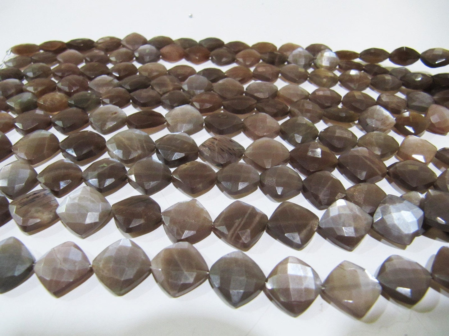 Natural Chocolate Moonstone Cushion Shape 11-12mm Briolette Faceted Cut beads strand 8 inches Jewelry Making Brown Gemstone Beads