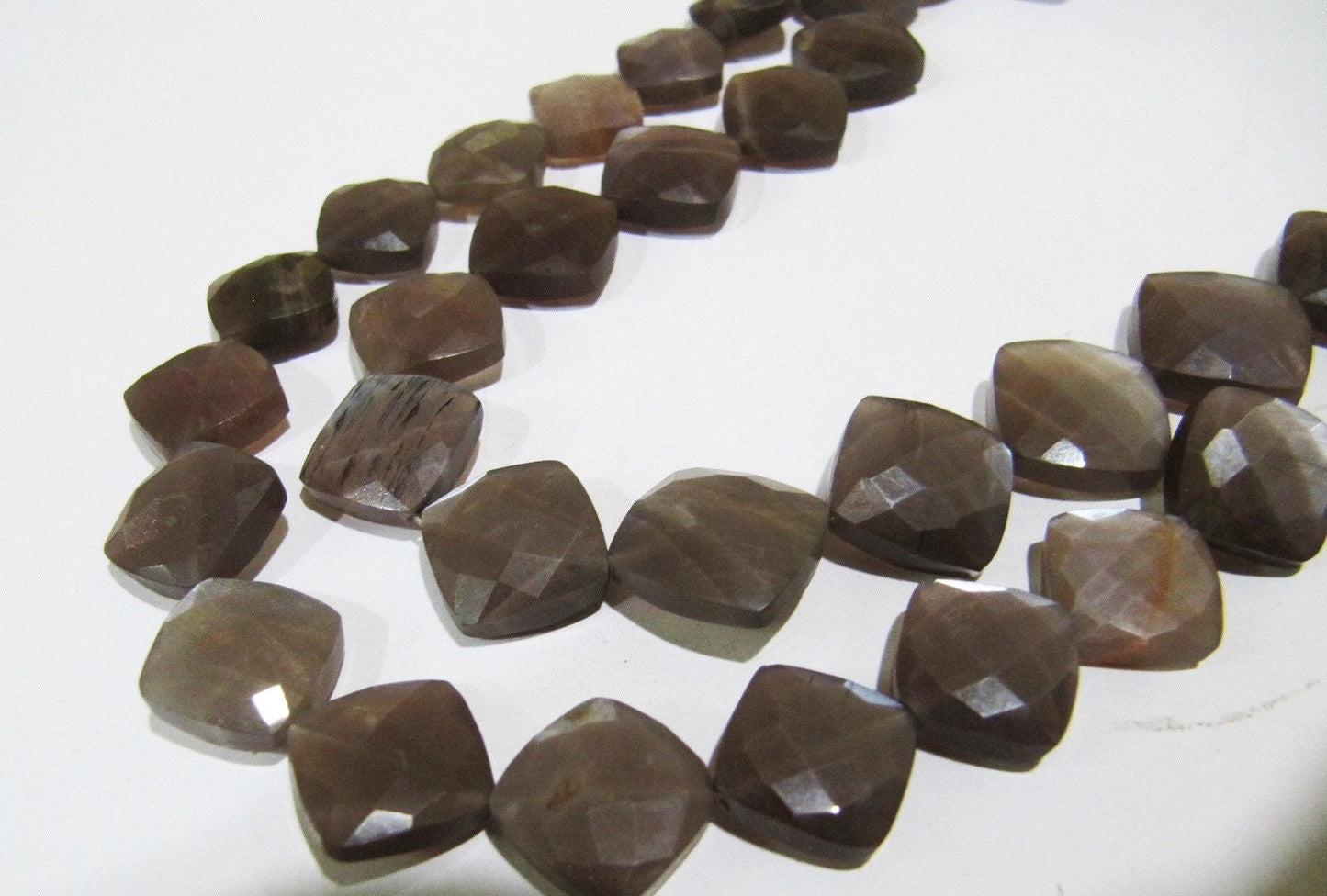 Natural Chocolate Moonstone Cushion Shape 11-12mm Briolette Faceted Cut beads strand 8 inches Jewelry Making Brown Gemstone Beads