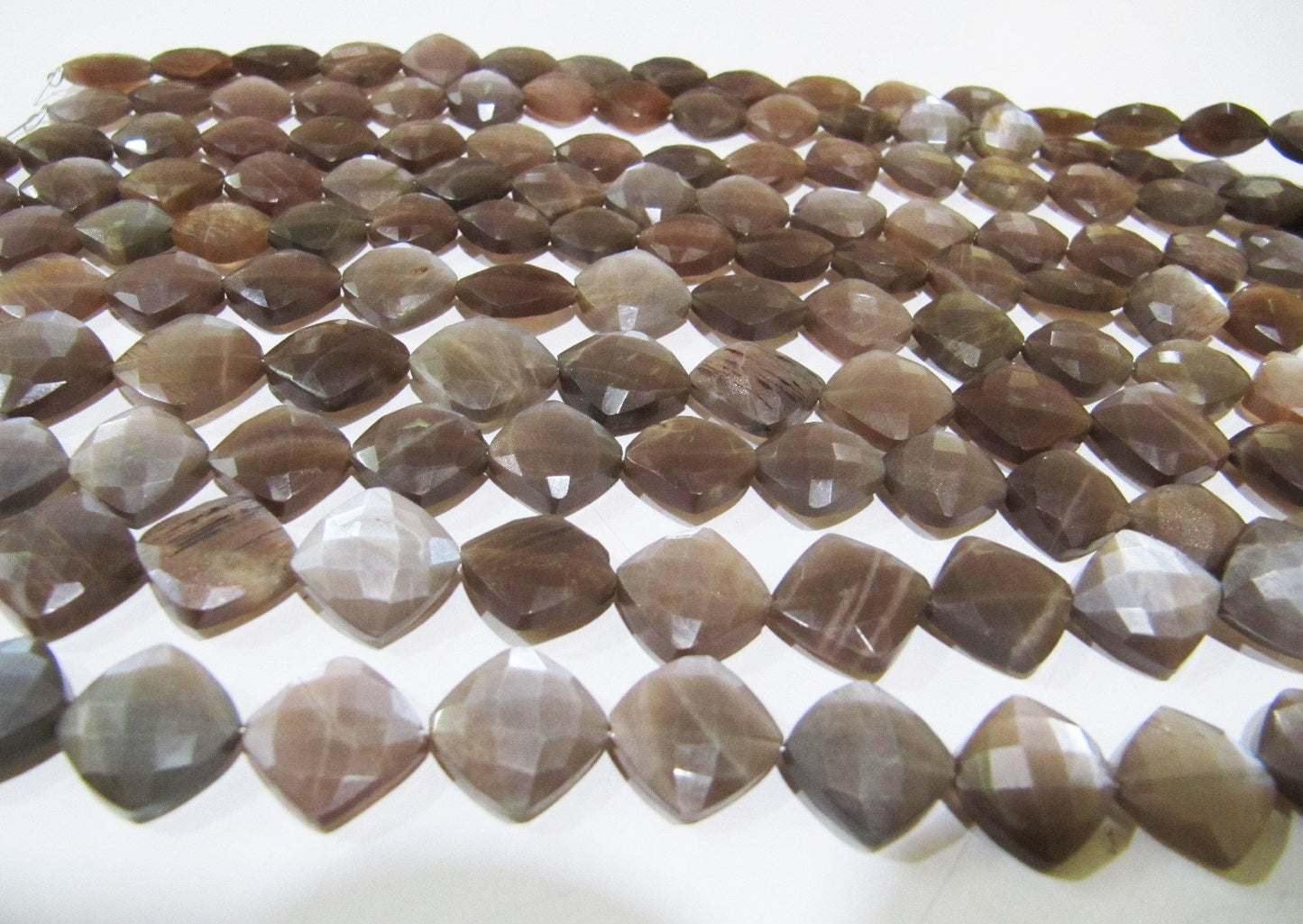 Natural Chocolate Moonstone Cushion Shape 11-12mm Briolette Faceted Cut beads strand 8 inches Jewelry Making Brown Gemstone Beads