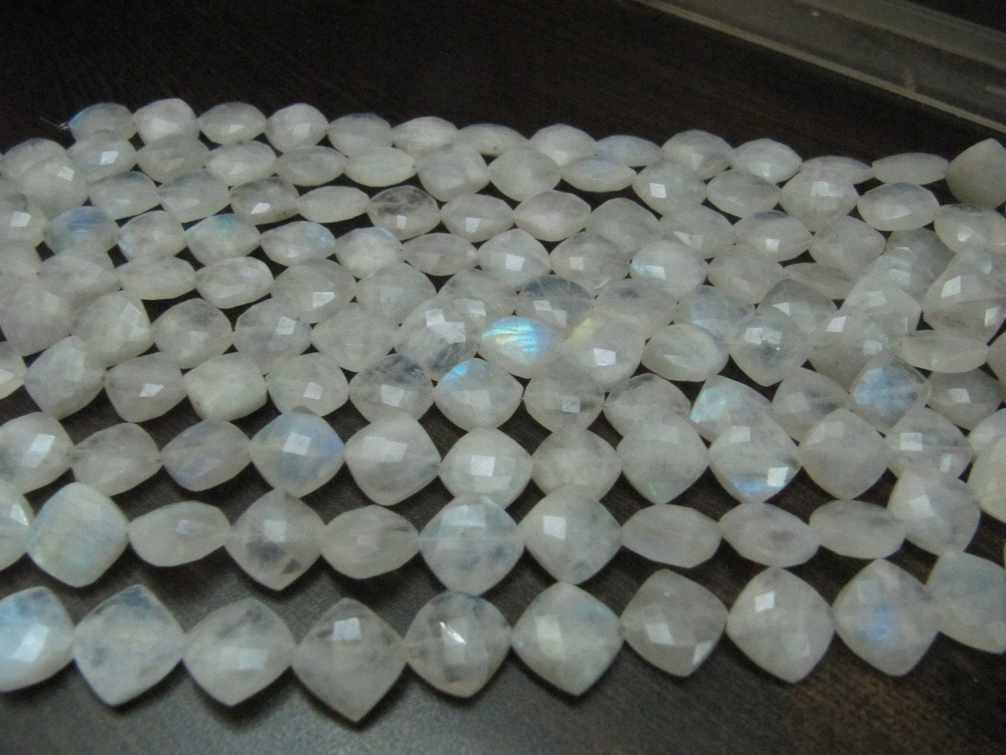Natural White Rainbow Moonstone Cushion Shape Beads, Chiclets Faceted Cut Beads 11-12mm Strand 8" inch long Jewelry making beads