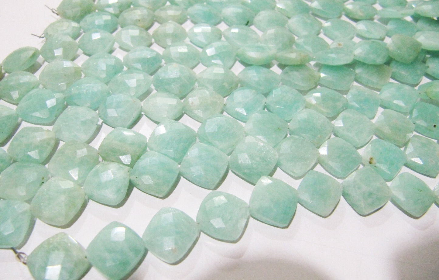 Natural Amazonite Cushion Shape 11-12mm Briolette Faceted Cut Green Color beads strand 8 inches Jewelry Making Brown Gemstone Beads