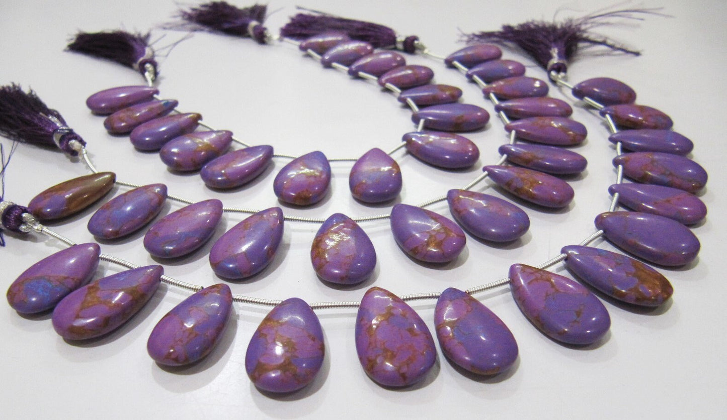 AAA Quality Purple Copper Turquoise Pear Shape Plain Smooth Size 12x20mm Beads Strand 8 inches Long Sold Per Strand, 14 Beads Per Strand