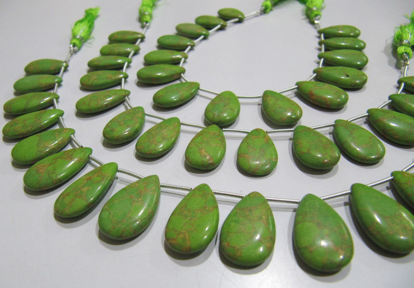 AAA Quality Green Copper Turquoise Pear Shape Plain Smooth Size 12x20mm Beads Strand 8 inches Long Sold Per Strand, 14 Beads Per Strand