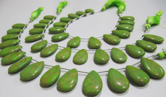 AAA Quality Green Copper Turquoise Pear Shape Plain Smooth Size 12x20mm Beads Strand 8 inches Long Sold Per Strand, 14 Beads Per Strand
