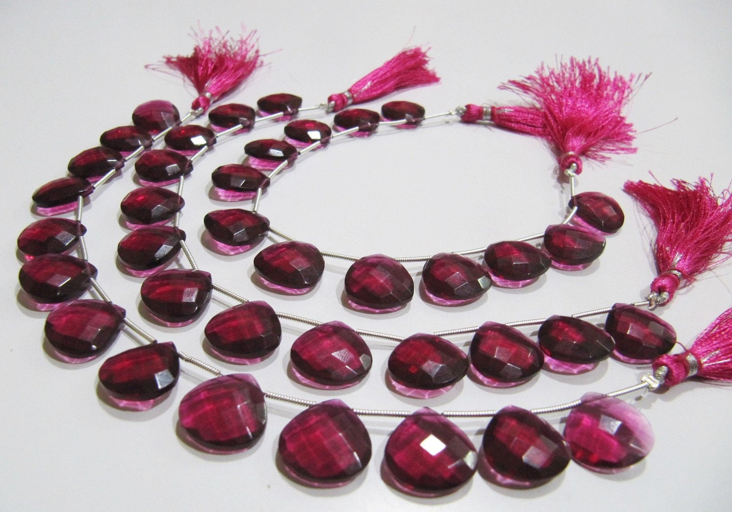 AAA Super Fine Quality Rubellite Pink Quartz Heart Shape Faceted Briolette Beads Size 14-15 mm Strand Size 8Inches Long 13 Beads Per Strand