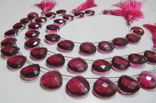 AAA Super Fine Quality Rubellite Pink Quartz Heart Shape Faceted Briolette Beads Size 14-15 mm Strand Size 8Inches Long 13 Beads Per Strand