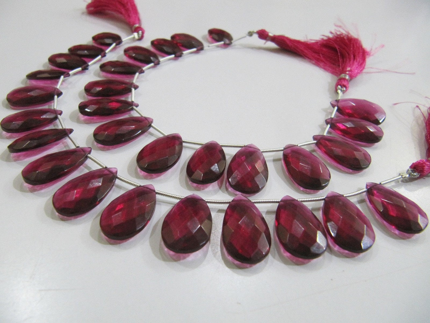 Natural Rubellite Pink Quartz Pear Shape Faceted Briolette Beads Size 12x20 mm Strand Size 8 Inches Long 15 Beads Per Strand Wholesale Rates