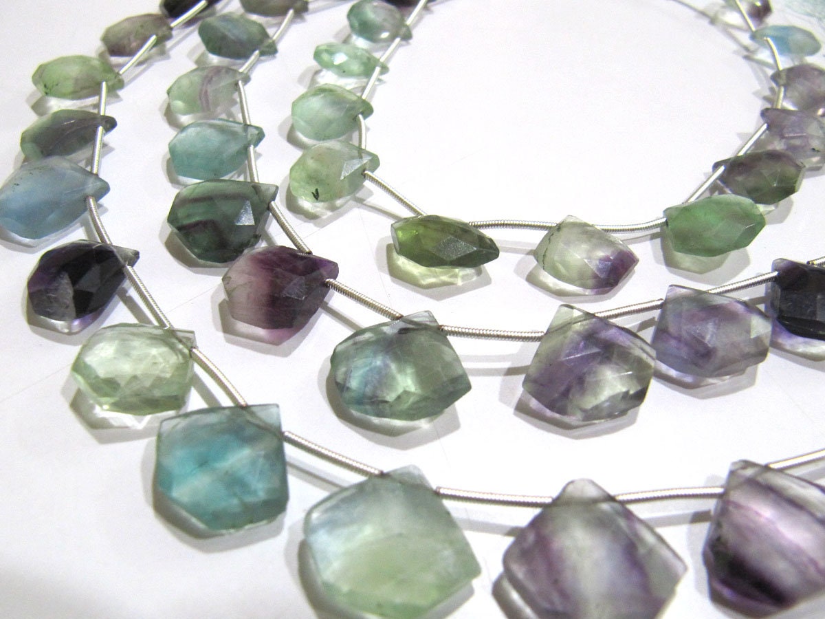 AAA Quality Natural Multi Flourite Multi Color Beads Fluorite Diamond Shape Faceted Cut Beads Size 14-15mm Strand 10 Inches Long .