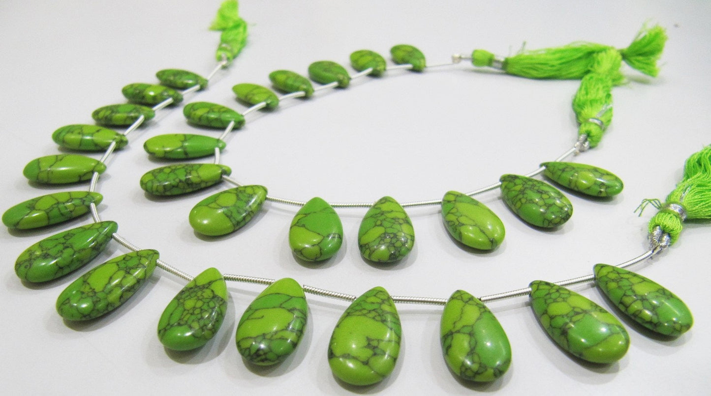 AAA Quality Green Turquoise Pear Shape Plain Smooth 9x18mm To 10x20mm Green Magnesite Briolette Beads Strand 8 inches Long Sold Per Strand
