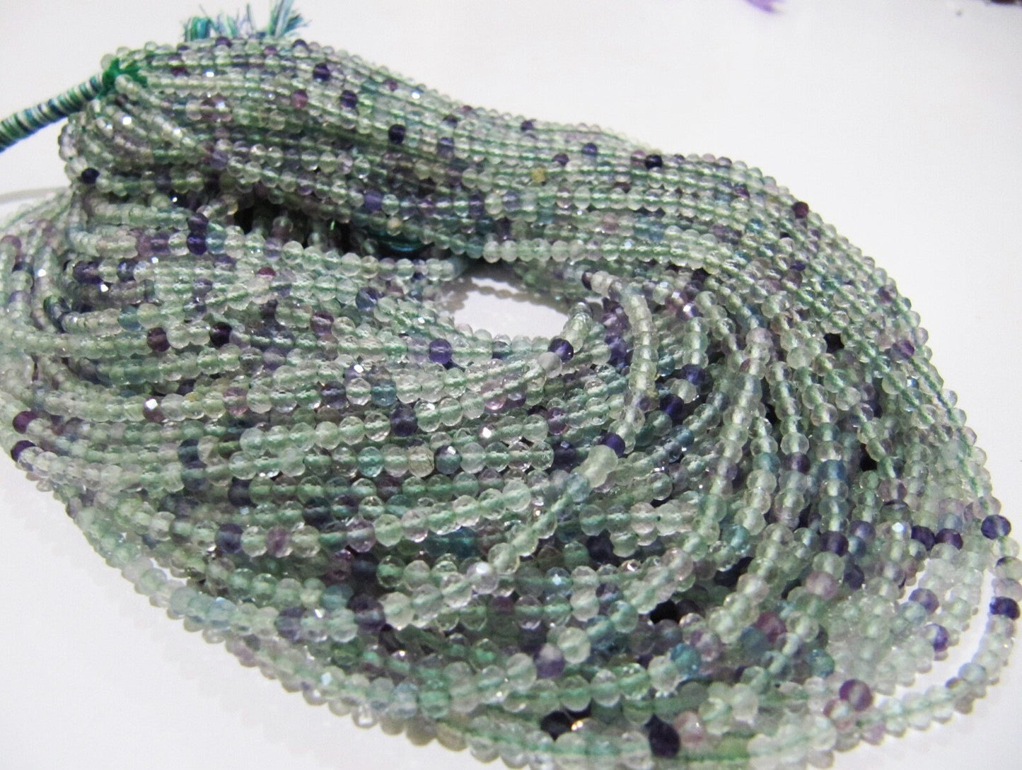 Natural Fluorite Multi Color Beads Fluorite Rondelle Shape Faceted 3mm Beads Green Beads, Purple Beads Strand 13 Inch Long