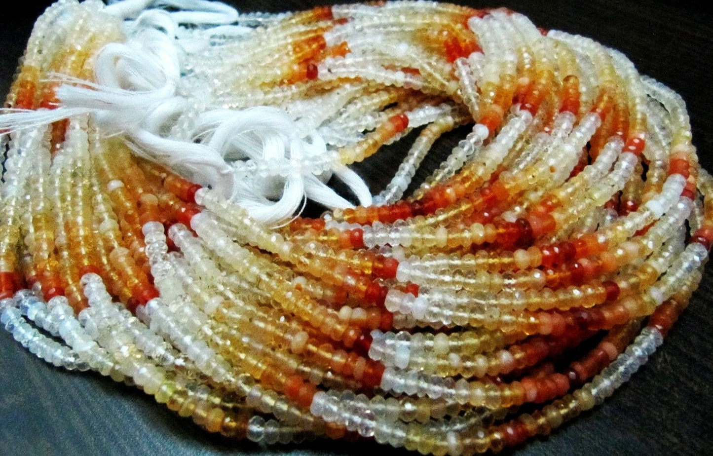 Natural Genuine Mexican Fire Opal Rondelle Faceted Shaded Beads  Size 3-4mm starnd 13 Inches Long Beads Jewelry making Beads Wholesale Rates