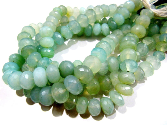 Natural Aqua Chalcedony Beads Rondelle Faceted Far Size Aqua Chalcedony Beads Strand 9 inches long 8 to 10mm Size Gemstones Beads