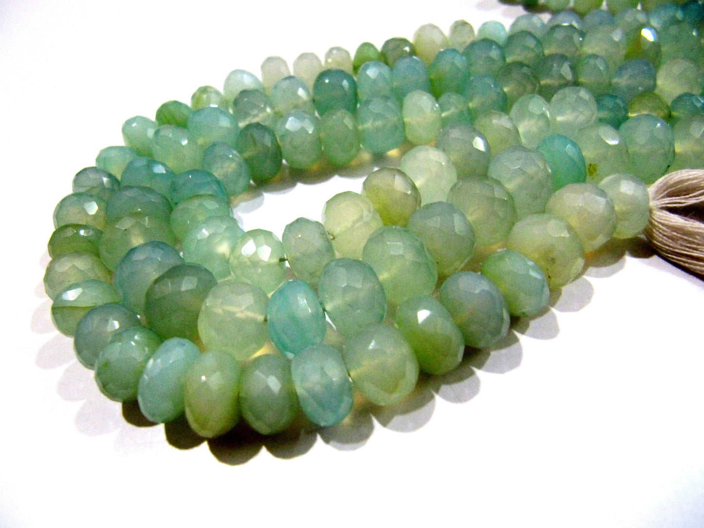 Natural Aqua Chalcedony Beads Rondelle Faceted Far Size Aqua Chalcedony Beads Strand 9 inches long 8 to 10mm Size Gemstones Beads