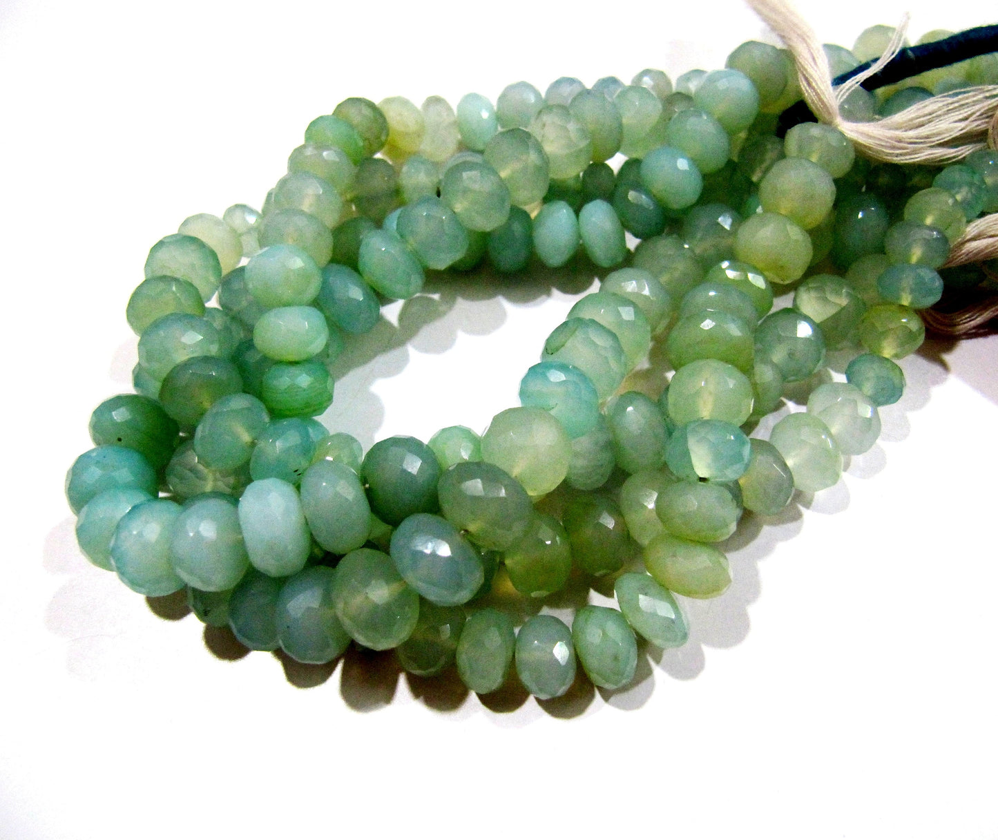 Natural Aqua Chalcedony Beads Rondelle Faceted Far Size Aqua Chalcedony Beads Strand 9 inches long 8 to 10mm Size Gemstones Beads