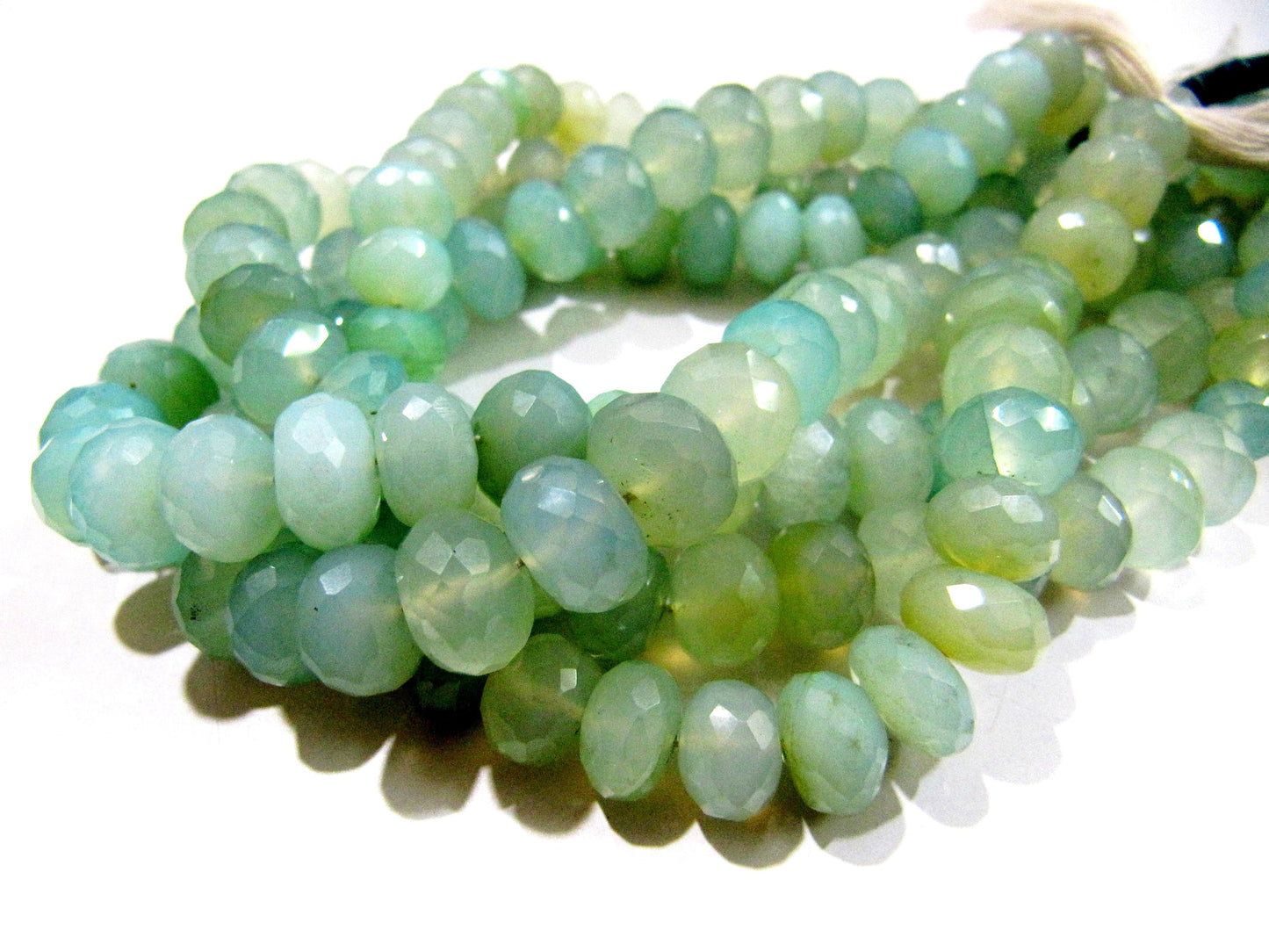 Natural Aqua Chalcedony Beads Rondelle Faceted Far Size Aqua Chalcedony Beads Strand 9 inches long 8 to 10mm Size Gemstones Beads