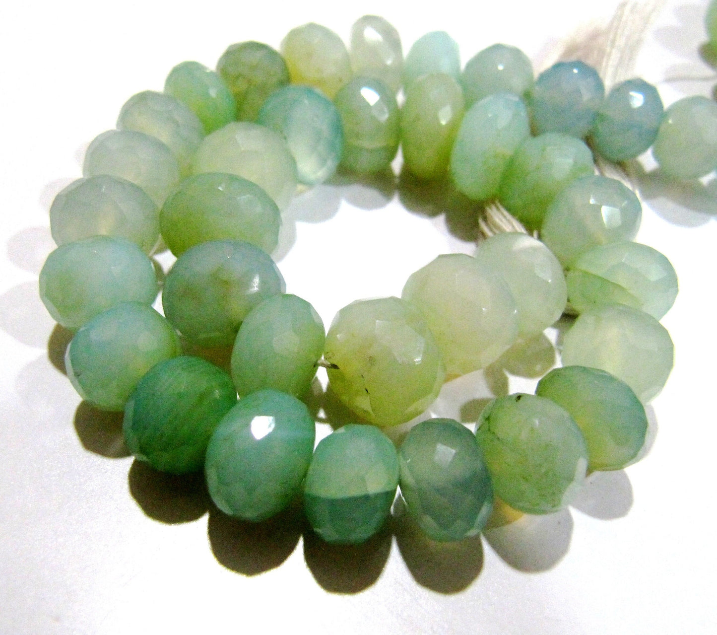 Natural Aqua Chalcedony Beads Rondelle Faceted Far Size Aqua Chalcedony Beads Strand 9 inches long 8 to 10mm Size Gemstones Beads