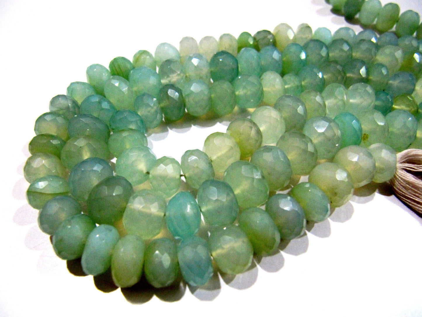Natural Aqua Chalcedony Beads Rondelle Faceted Far Size Aqua Chalcedony Beads Strand 9 inches long 8 to 10mm Size Gemstones Beads