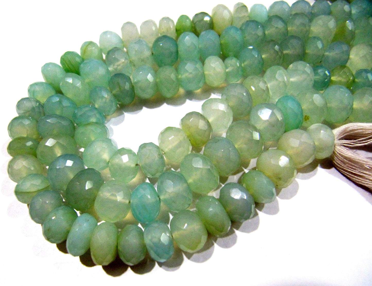 Natural Aqua Chalcedony Beads Rondelle Faceted Far Size Aqua Chalcedony Beads Strand 9 inches long 8 to 10mm Size Gemstones Beads