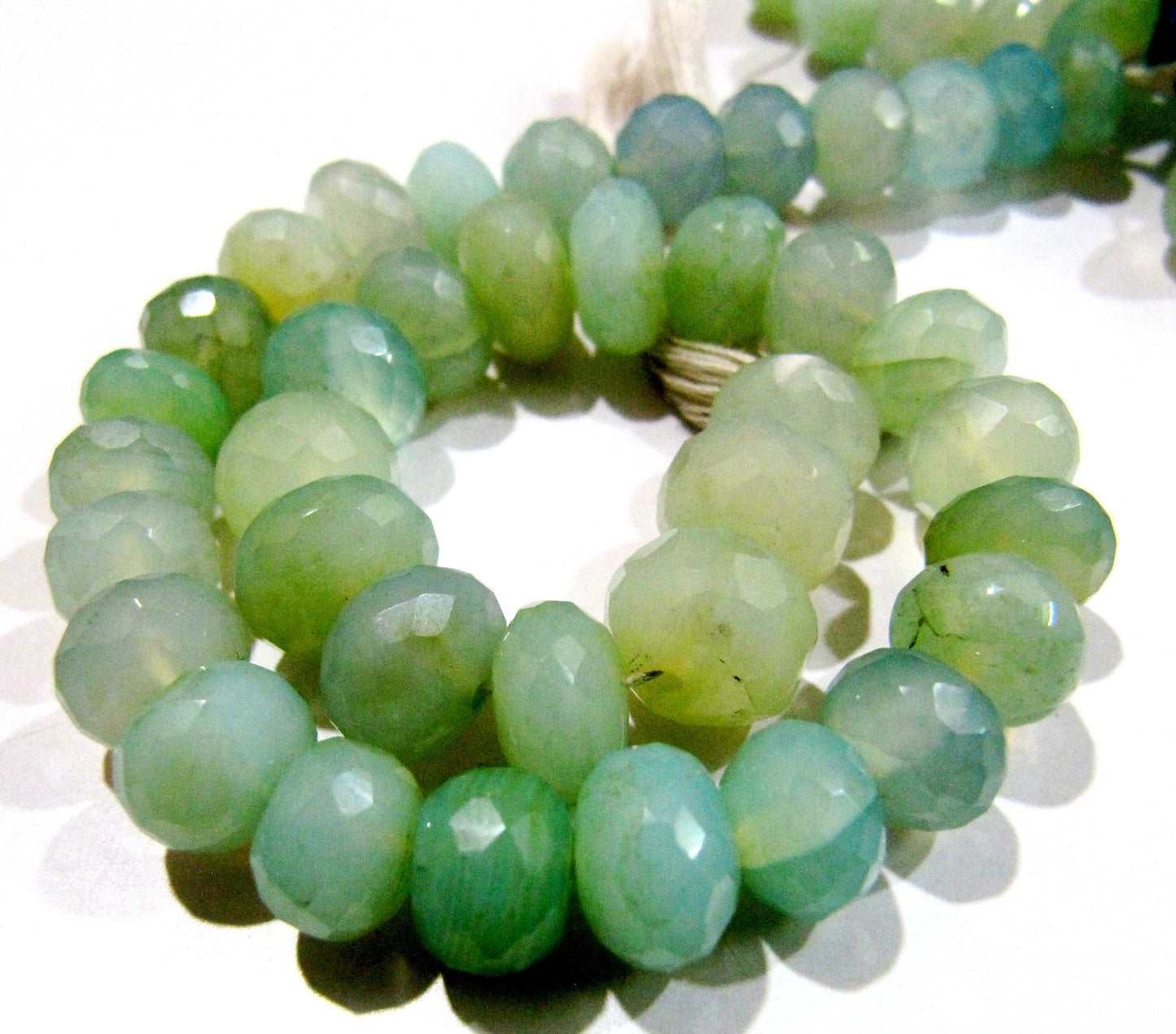Natural Aqua Chalcedony Beads Rondelle Faceted Far Size Aqua Chalcedony Beads Strand 9 inches long 8 to 10mm Size Gemstones Beads