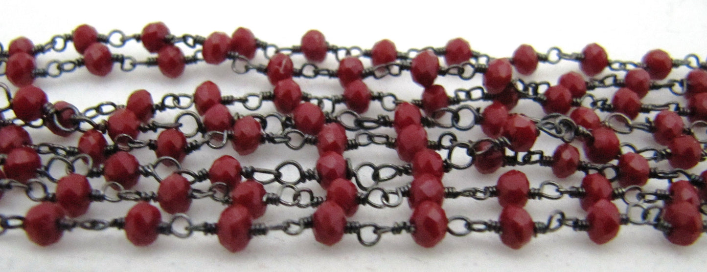 3 Ft-Coral Quartz Rosary Chain Rondelle Faceted Beaded 3mm Size Coral Hydro Quartz Bead Chain Wholesale Prices Crystal chain