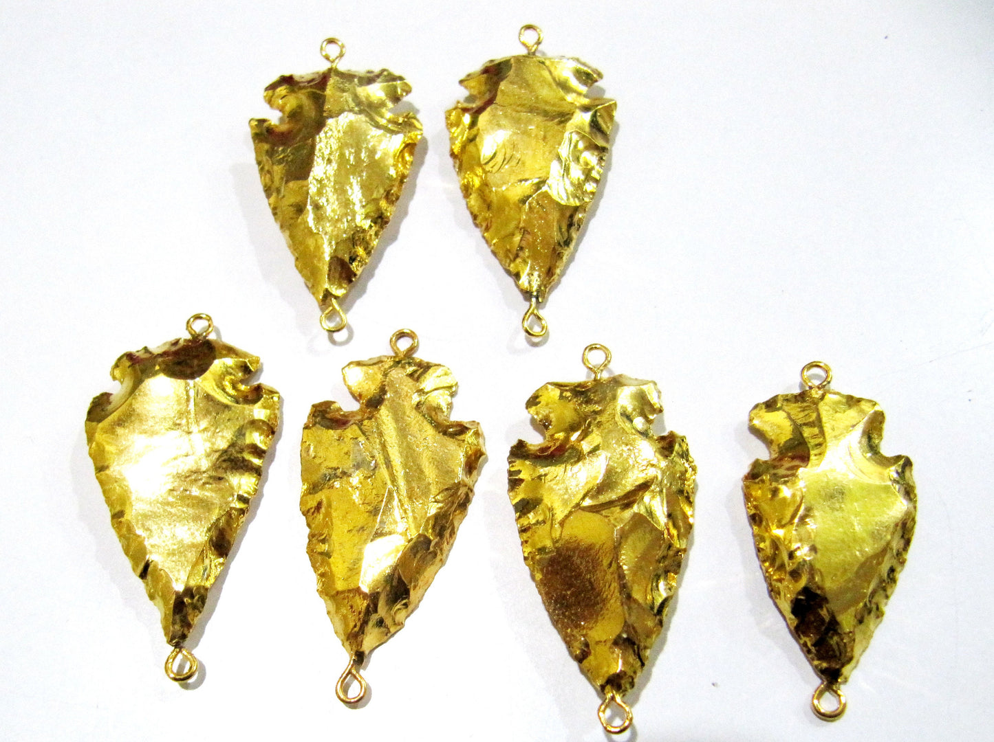 2 Pcs Set Natural Jasper Gemstone Full Gold Electroplated Double Loop Arrowhead Connector Charms Pendant Size 1 to 1.5 Inches Long