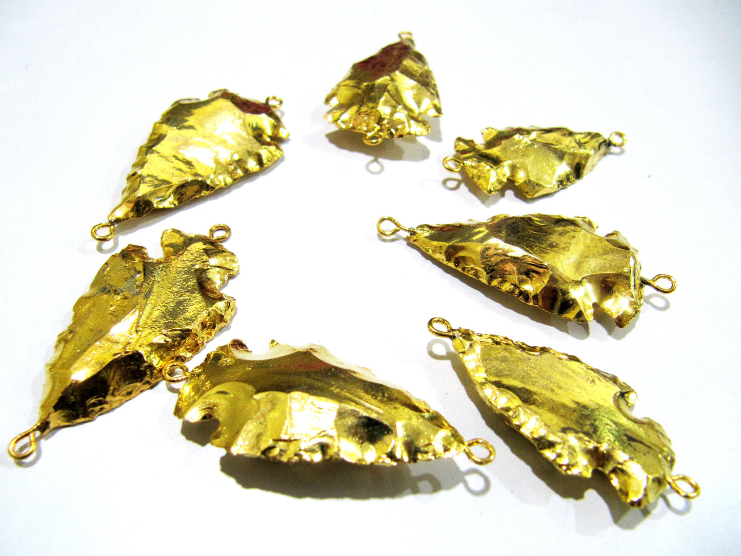 2 Pcs Set Natural Jasper Gemstone Full Gold Electroplated Double Loop Arrowhead Connector Charms Pendant Size 1 to 1.5 Inches Long