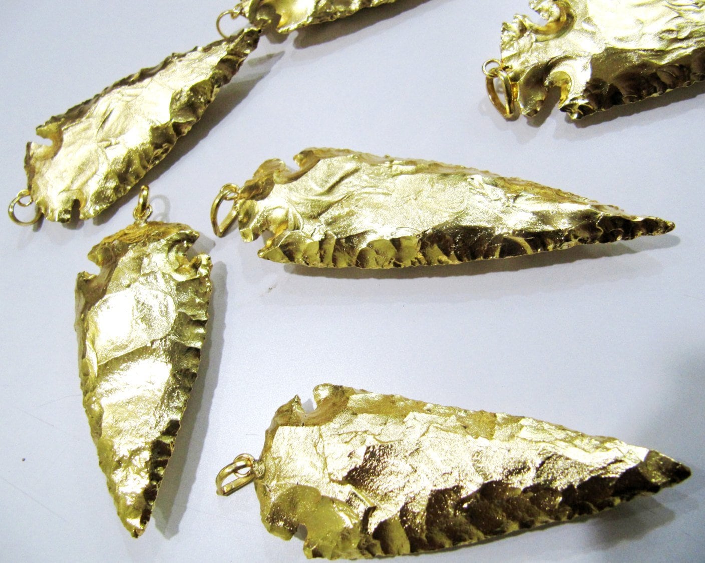 2 Pcs Set Natural Jasper Full Gold Electroplated Single Loop Arrowhead Connector Charms Pendant Size 3 Inches Long Fancy Pendant