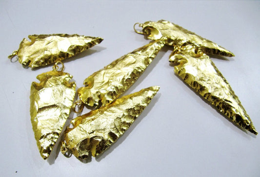 2 Pcs Set Natural Jasper Full Gold Electroplated Single Loop Arrowhead Connector Charms Pendant Size  4 to 5 Inches Long Fancy Pendant