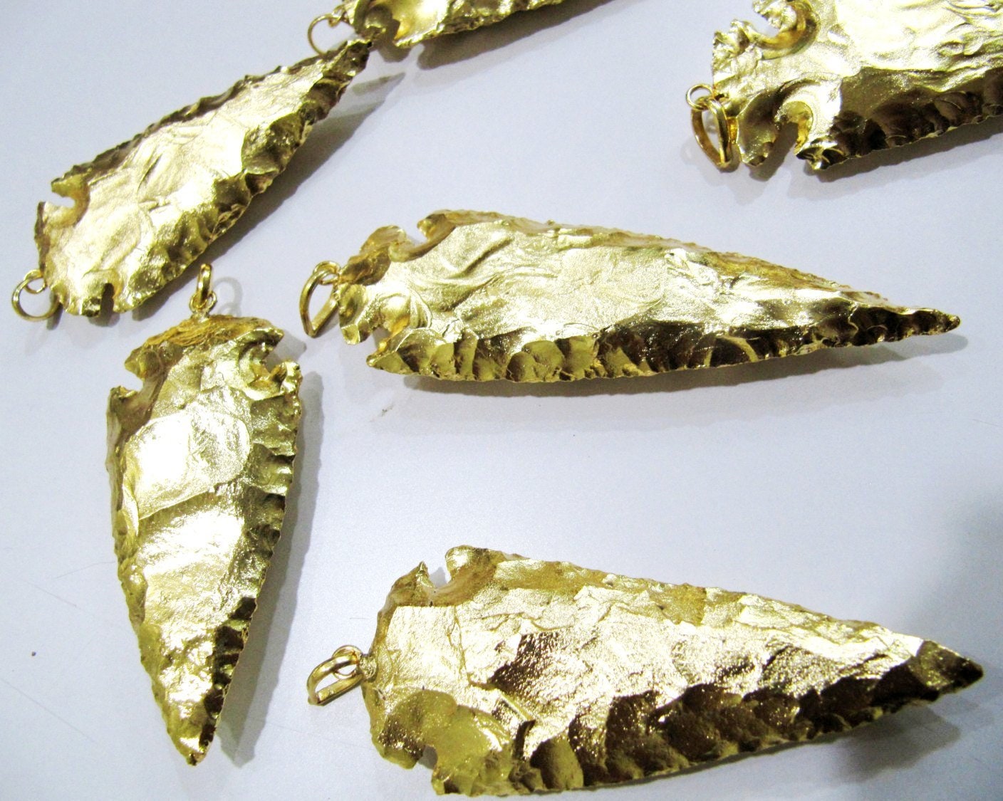 2 Pcs Set Natural Jasper Full Gold Electroplated Single Loop Arrowhead Connector Charms Pendant Size  4 to 5 Inches Long Fancy Pendant